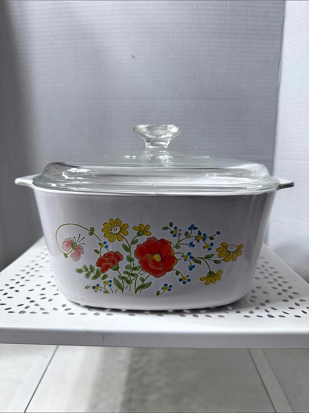 CorningWare Wildflower Casserole Dish A3B Pyrex Glass Lid A9O White Floral 3Qt
